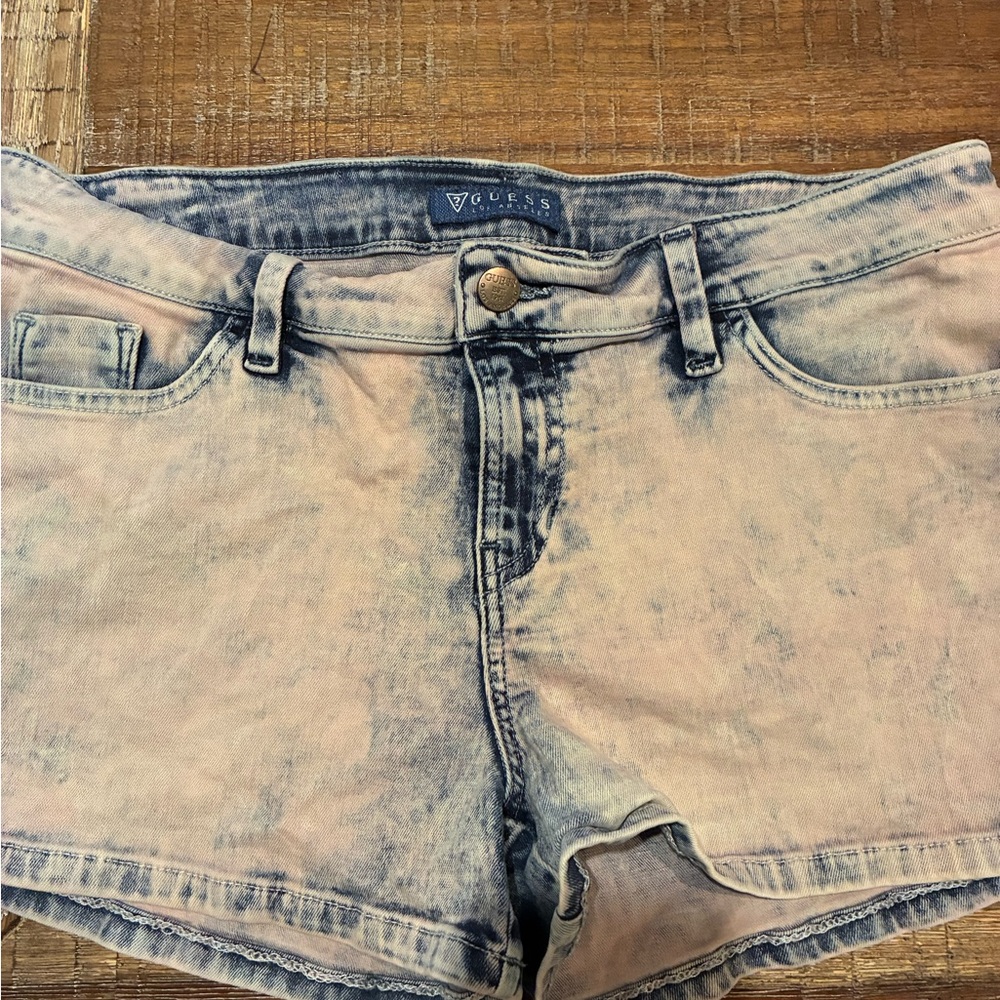 Guess Women's Faded Pink/Blue Jean Shorts